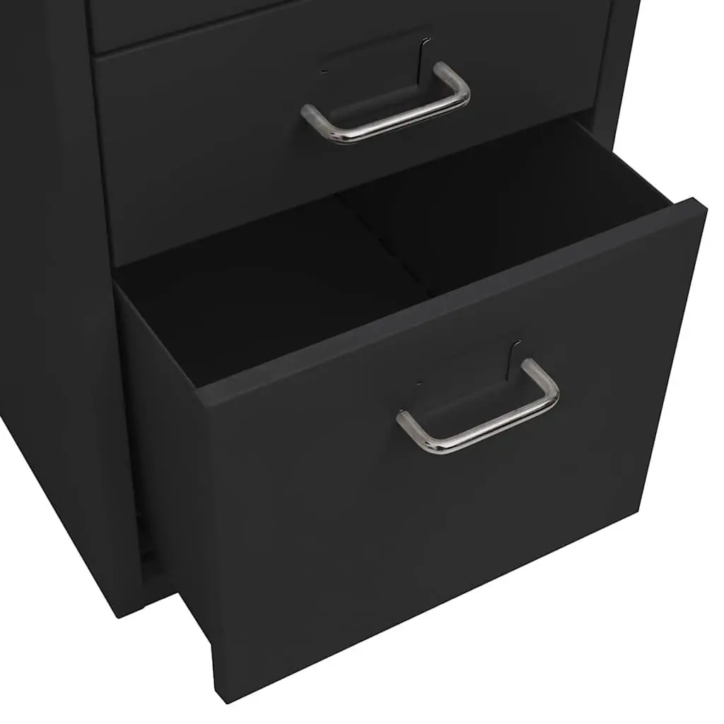 Filing Cabinet 5 Drawer Office Organizer Black Metal Storage with Wheels