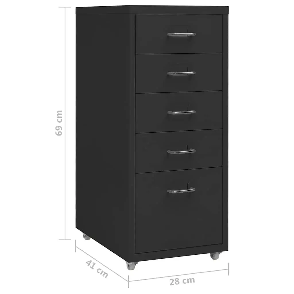 Filing Cabinet 5 Drawer Office Organizer Black Metal Storage with Wheels