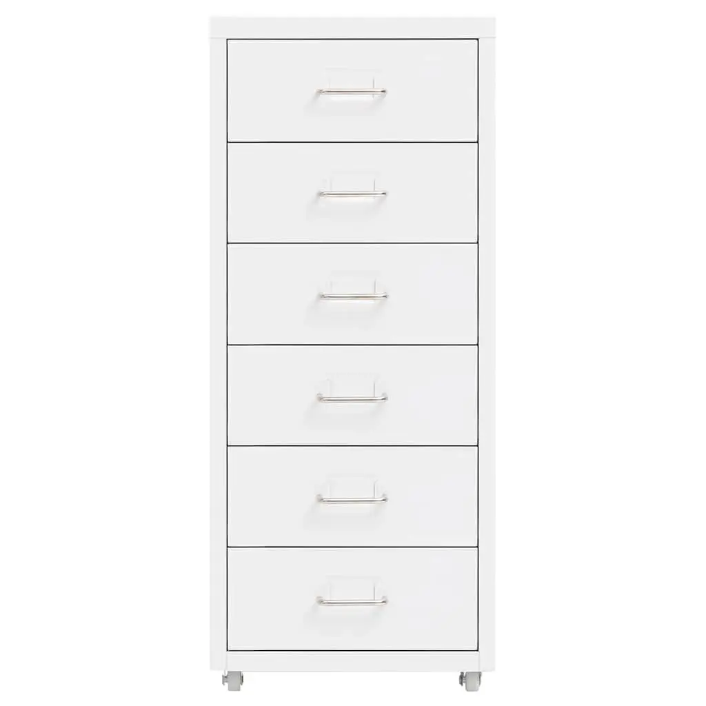 Mobile Filing Cabinet Office Storage 6 Drawer White Metal