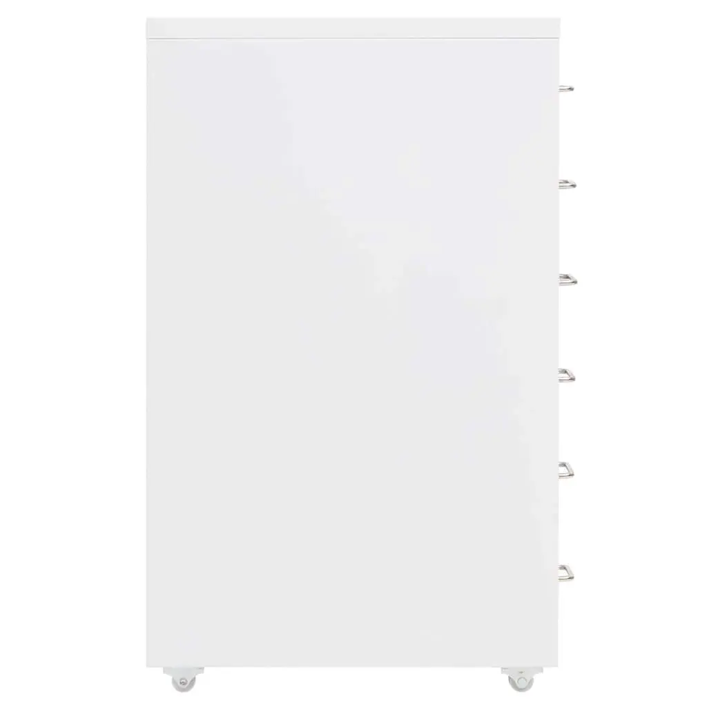 Mobile Filing Cabinet Office Storage 6 Drawer White Metal