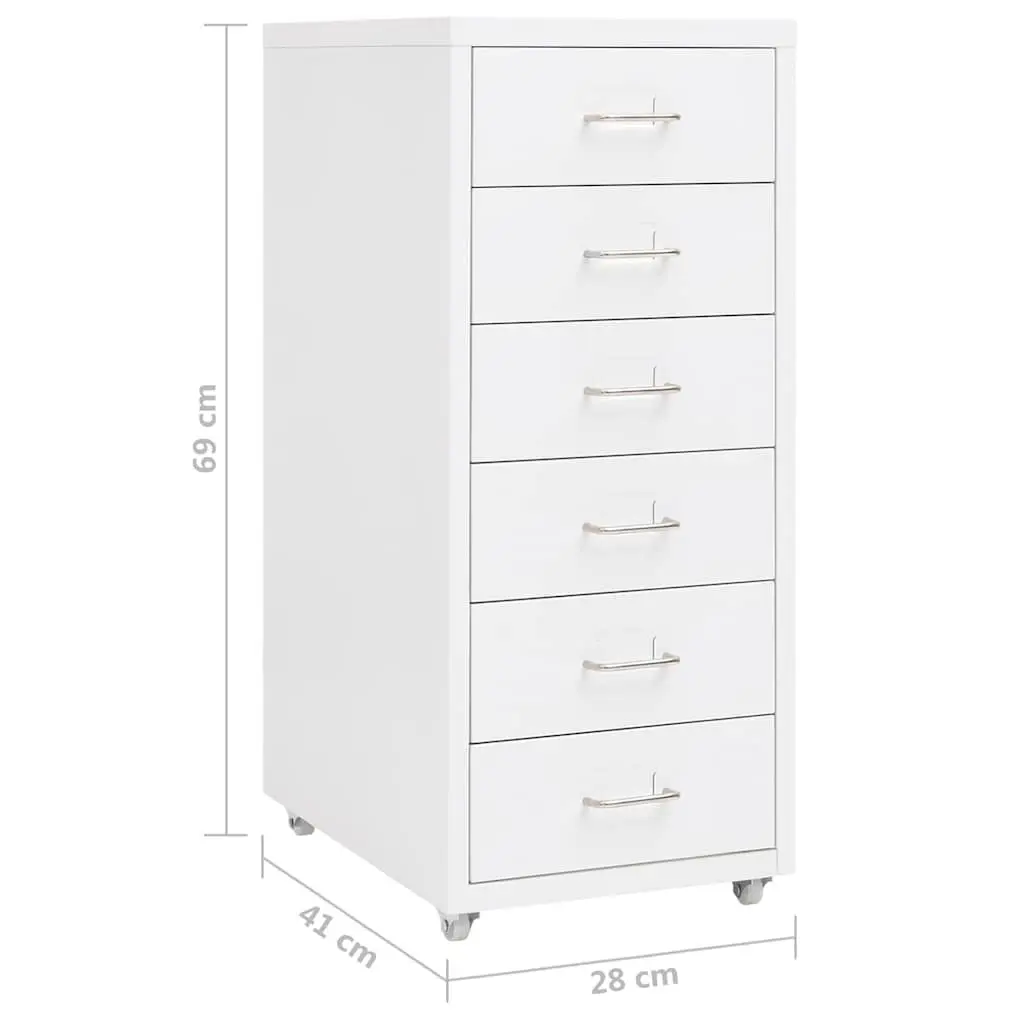 Mobile Filing Cabinet Office Storage 6 Drawer White Metal