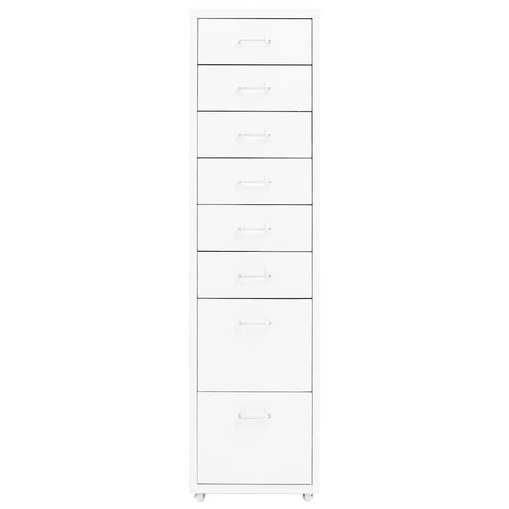 Metal File Cabinet 8 Drawer Office Storage Mobile White 28x41x109cm