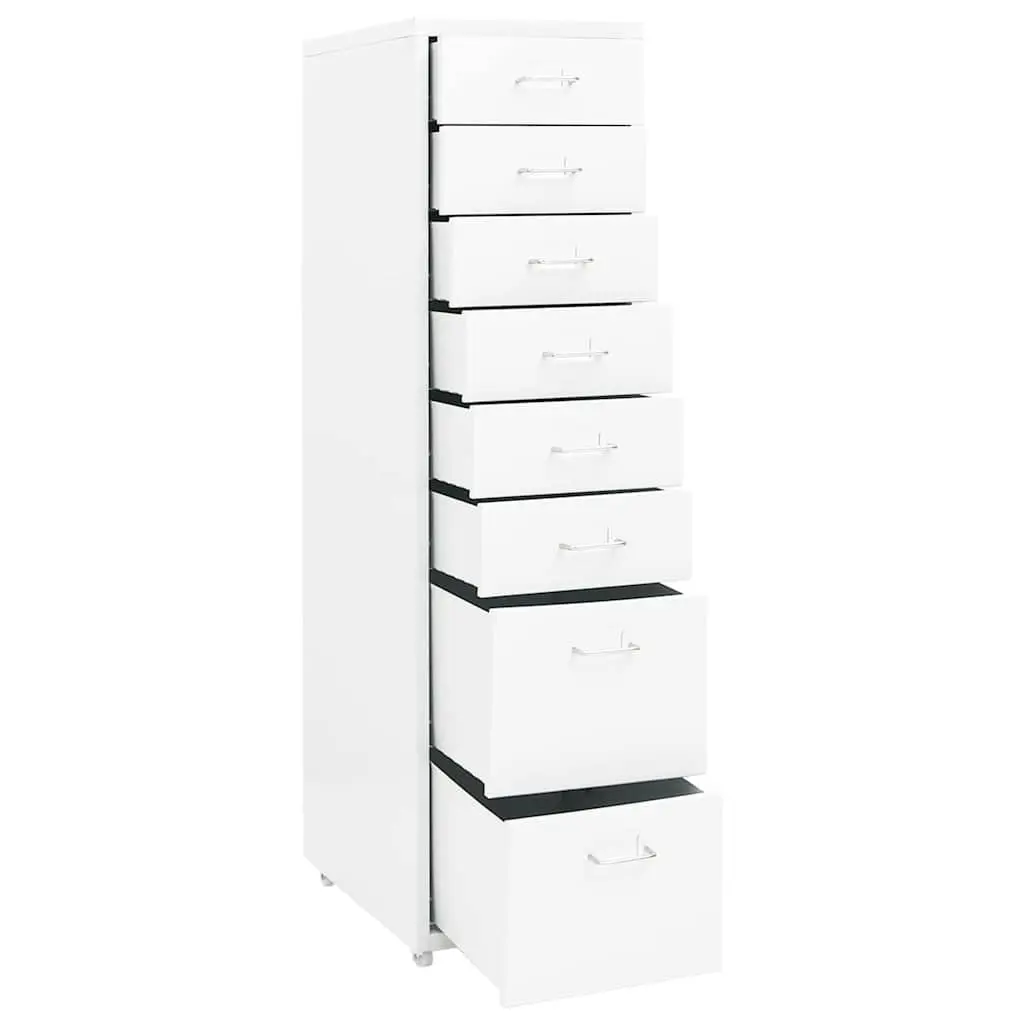 Metal File Cabinet 8 Drawer Office Storage Mobile White 28x41x109cm