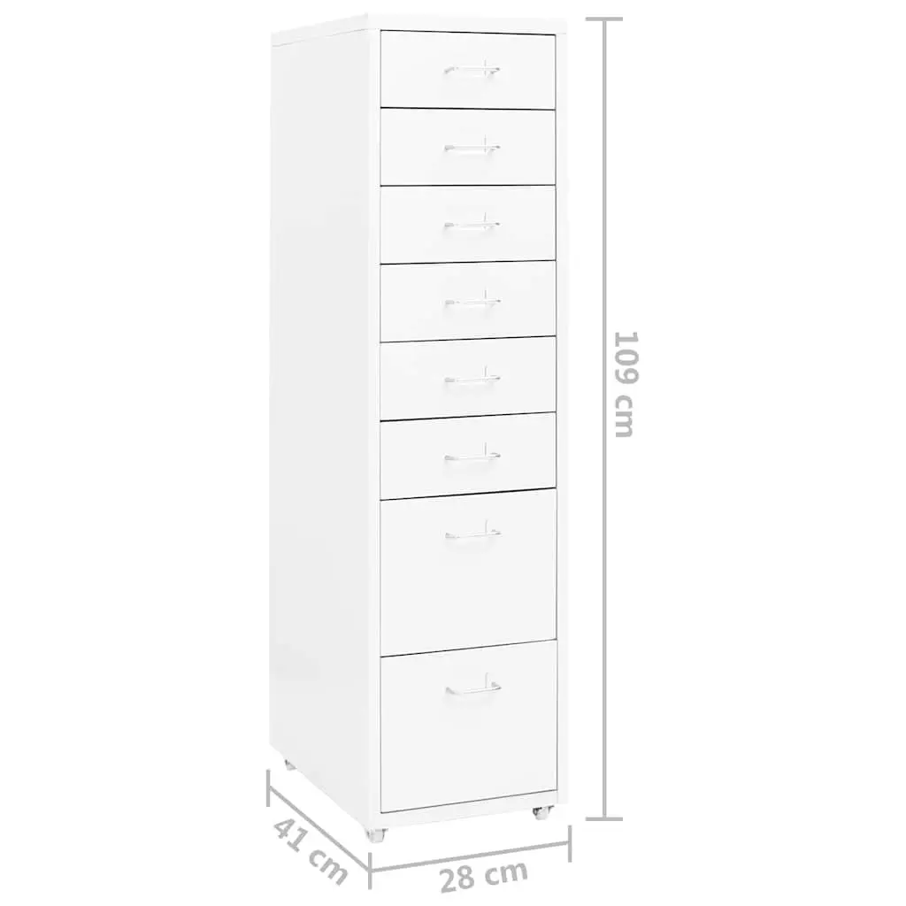 Metal File Cabinet 8 Drawer Office Storage Mobile White 28x41x109cm