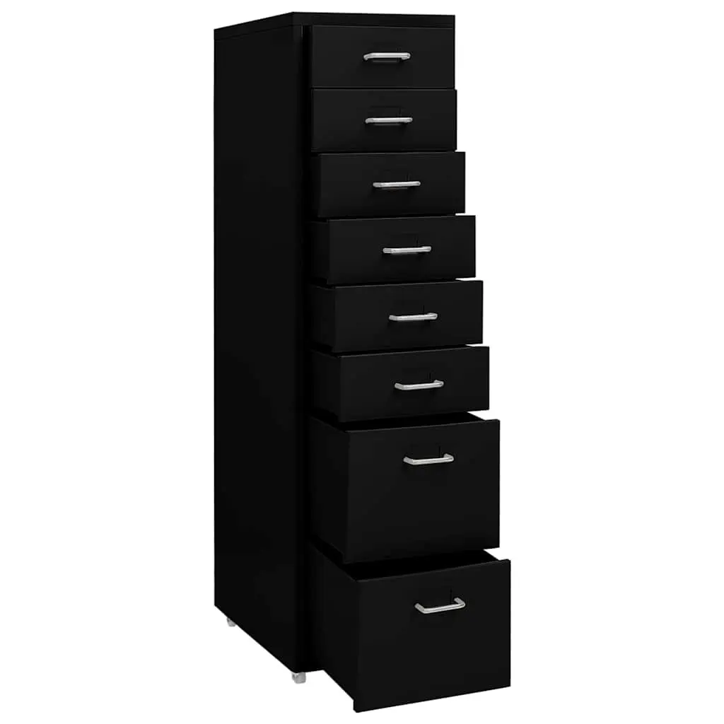 Mobile File Cabinet 8 Drawer Office Storage 28x41x109cm Black