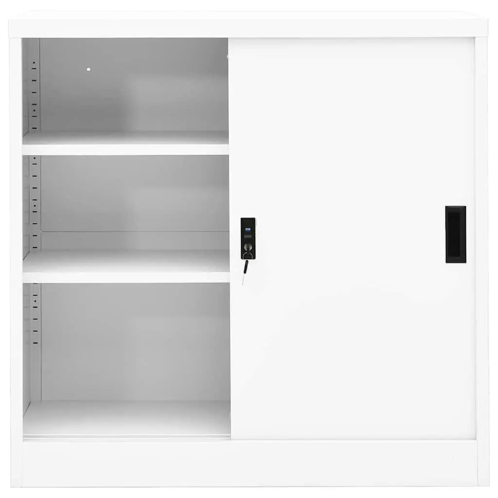 Storage Cabinet Sliding Door 90x40x90cm White Steel Lockable Shelves