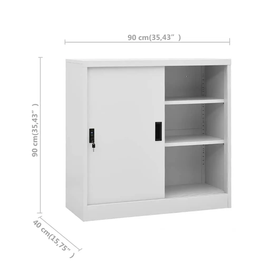 Storage Cabinet Sliding Door Adjustable Shelves Light Grey 90L x 40W x 90H cm