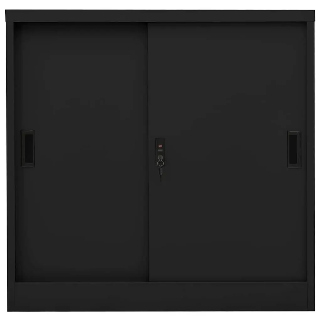 Office Storage Cabinet Filing Locker Sliding Door Black Steel 90x40x90cm