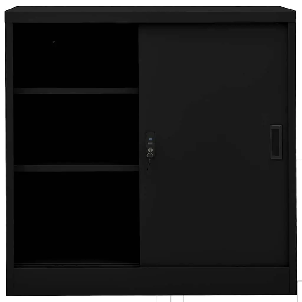 Office Storage Cabinet Filing Locker Sliding Door Black Steel 90x40x90cm