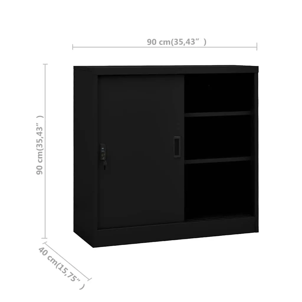 Office Storage Cabinet Filing Locker Sliding Door Black Steel 90x40x90cm