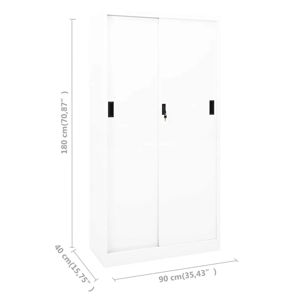 Office Storage Cabinet Sliding Door White Steel Adjustable Shelves 90W x 40D x 180H cm