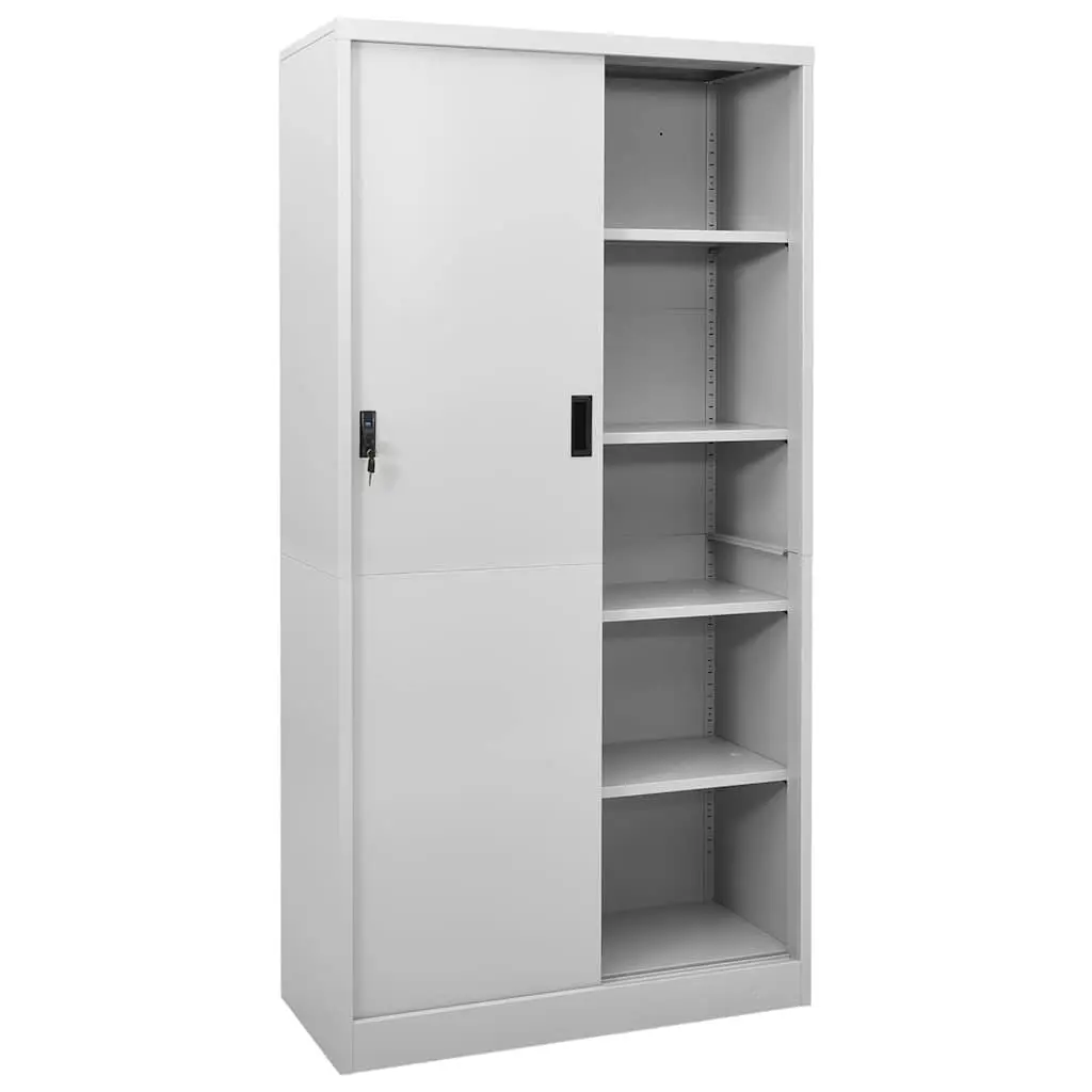 Office Storage Cabinet Filing Lockers Sliding Door Light Grey 90x40x180cm Steel