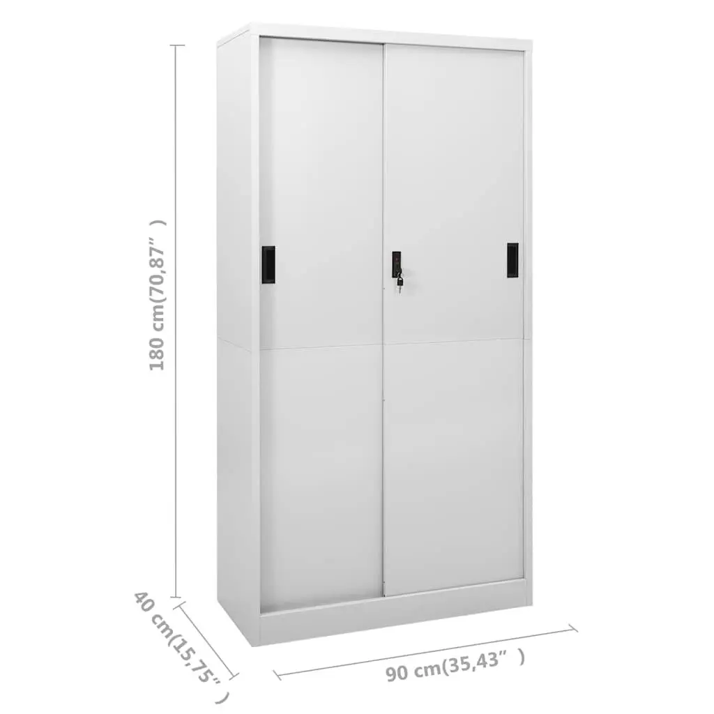 Office Storage Cabinet Filing Lockers Sliding Door Light Grey 90x40x180cm Steel