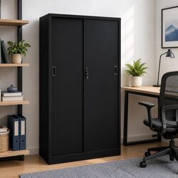 Reliable Black Steel Cabinet with Adjustable Shelves