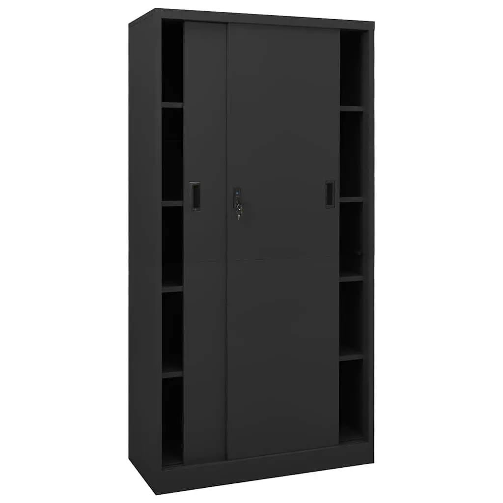 Office Storage Cabinet Sliding Door Anthracite Adjustable Shelves