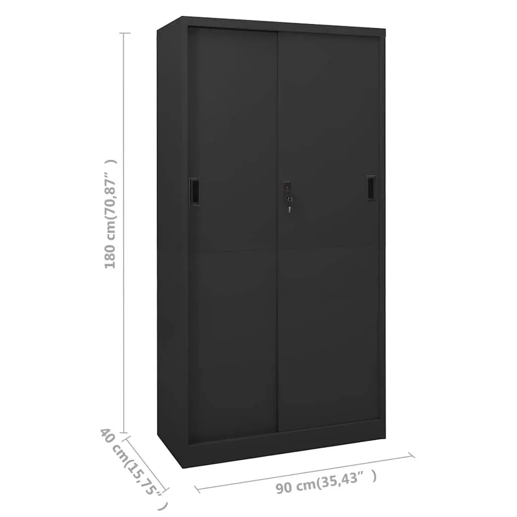 Office Storage Cabinet Sliding Door Anthracite Adjustable Shelves
