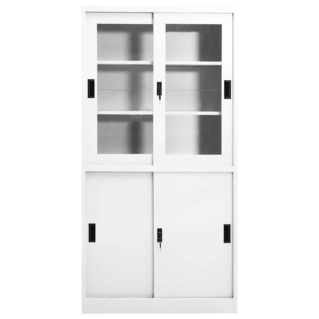 Steel Storage Cabinet White with Sliding Doors 90x40x180cm Adjustable Shelving for Office Organization