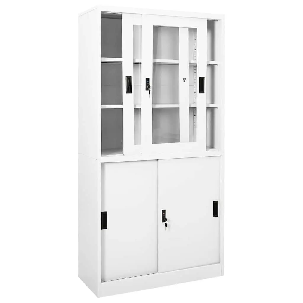 Steel Storage Cabinet White with Sliding Doors 90x40x180cm Adjustable Shelving for Office Organization