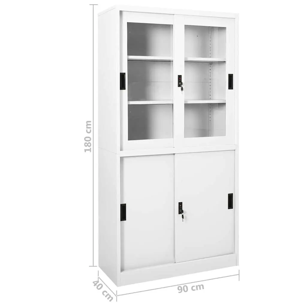 Steel Storage Cabinet White with Sliding Doors 90x40x180cm Adjustable Shelving for Office Organization