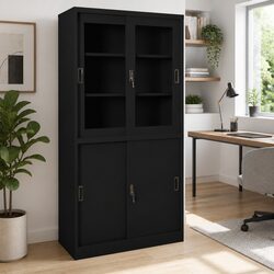 Sturdy and Reliable Black Steel Filing Cabinet for Offices