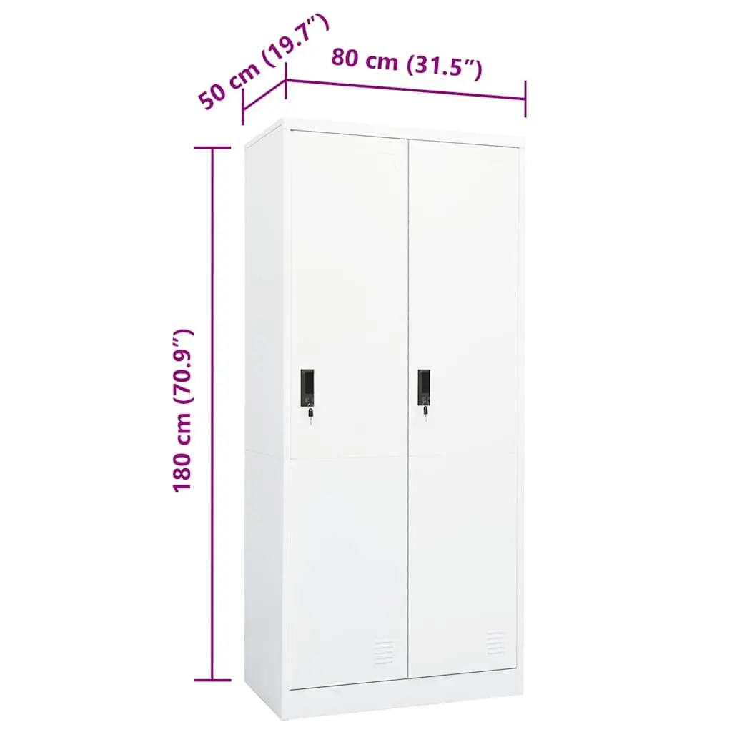 Steel Wardrobe Cabinet Storage Cupboard with 2 Shelves Locks 80 x 50 x 180 cm White