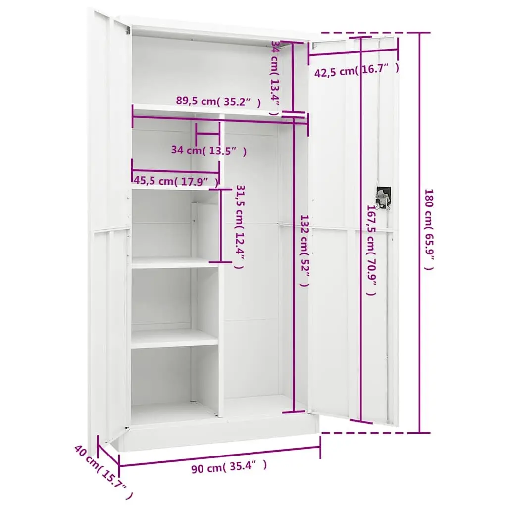 Steel Locker Cabinet 4 Shelf Storage Organiser 90x40x180 White