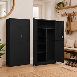 Reassuringly Sturdy Black Storage Cabinet with 4 Shelves