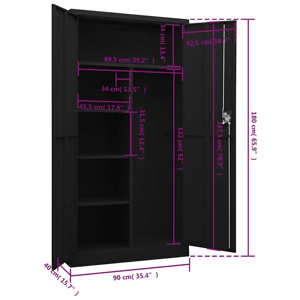 Steel Locker Cabinet Storage Organiser 4 Shelves Black