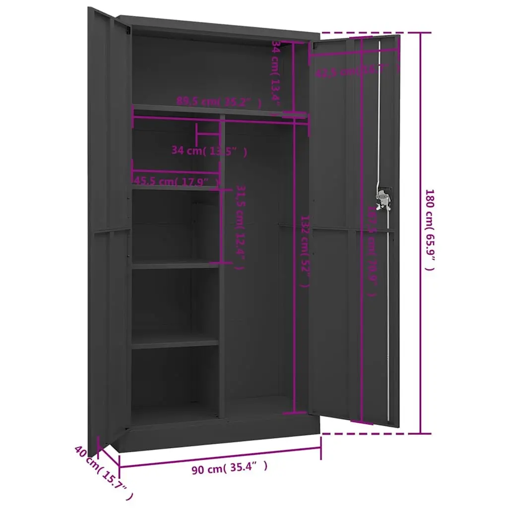 Steel Locker Cabinet 4 Shelf Storage Organiser 90x40x180cm Anthracite