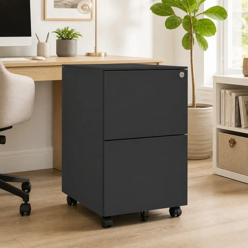 Mobile Filing Cabinet Document Storage 2 Drawer Anthracite Steel