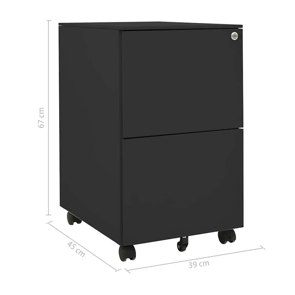 Mobile Filing Cabinet Document Storage 2 Drawer Anthracite Steel