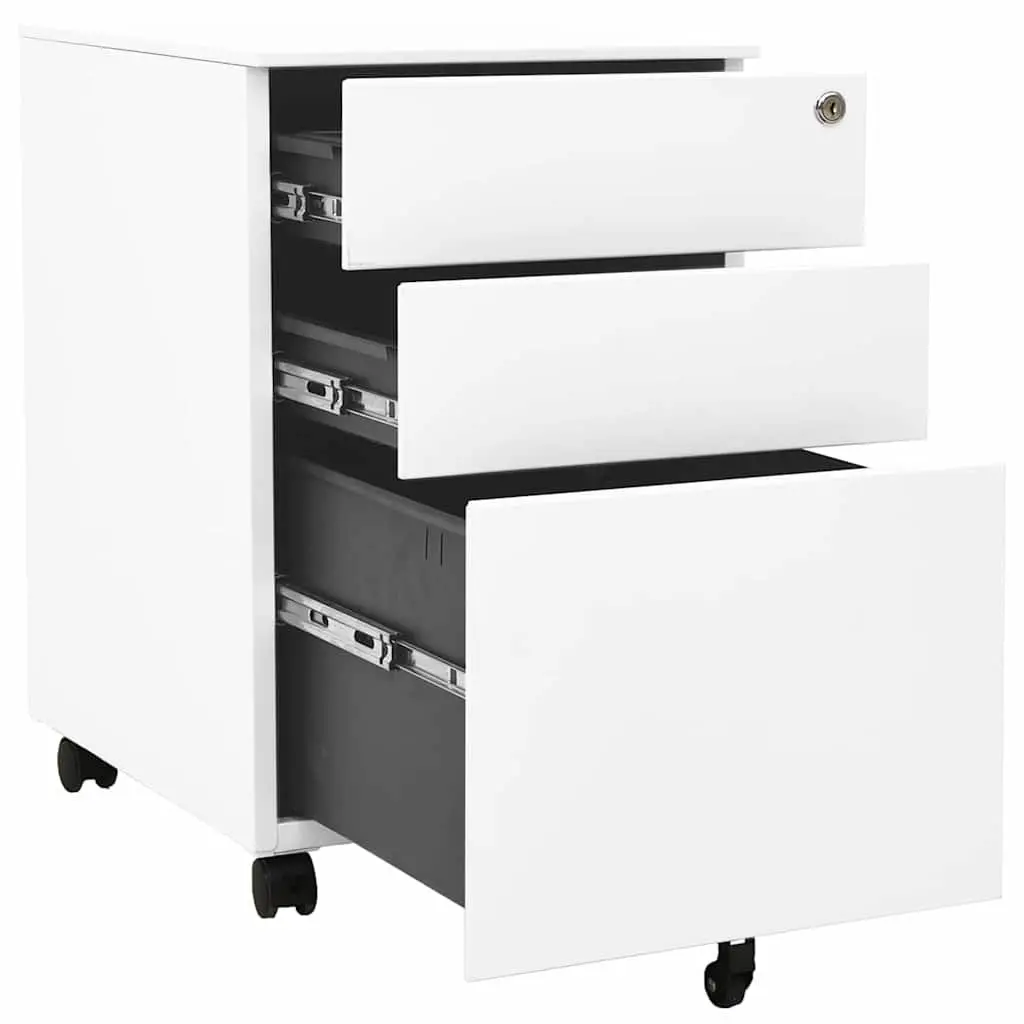 Mobile File Cabinet White 3 Drawer Steel Office Storage Filing Organizer