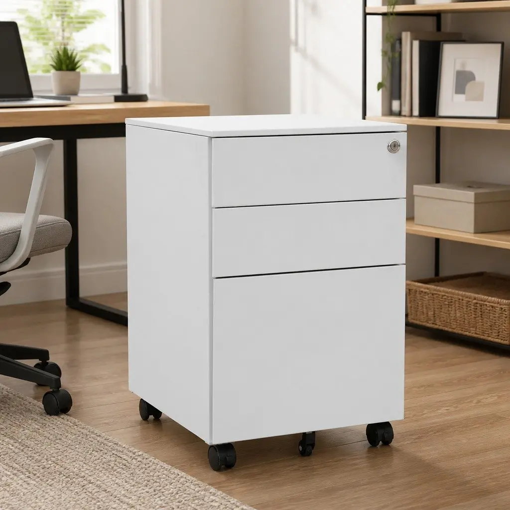 Mobile Filing Cabinet with 3 Drawers in Grey