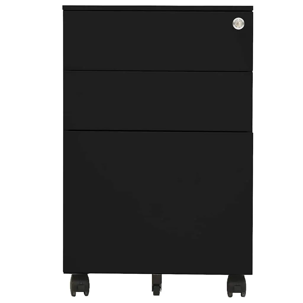 Mobile File Cabinet Steel Office Filing Storage 3 Drawer Lockable Black