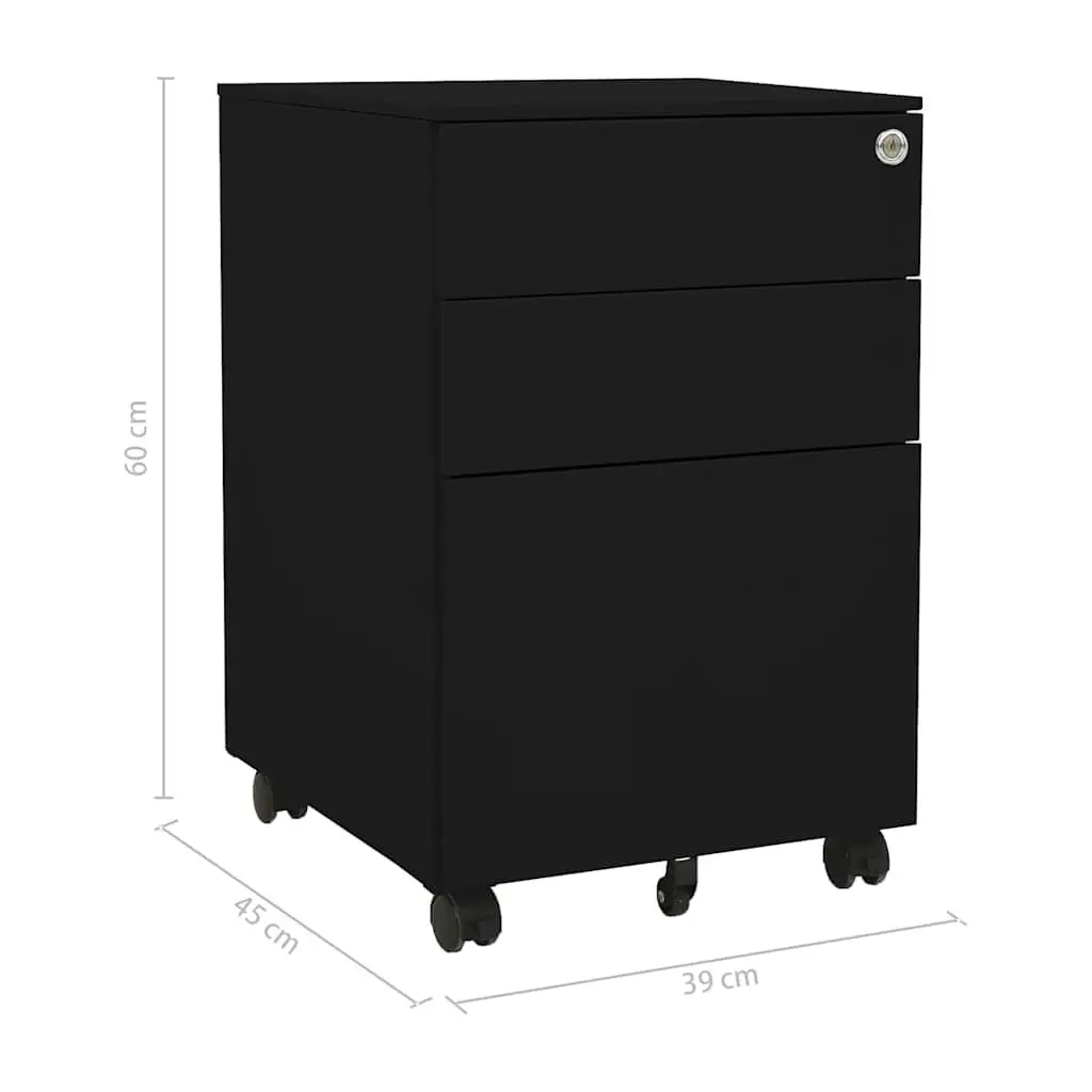 Mobile File Cabinet Steel Office Filing Storage 3 Drawer Lockable Black