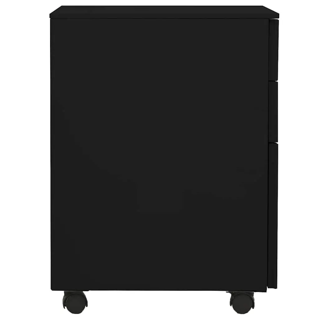 Mobile File Cabinet Steel Office Filing Storage 3 Drawer Lockable Black