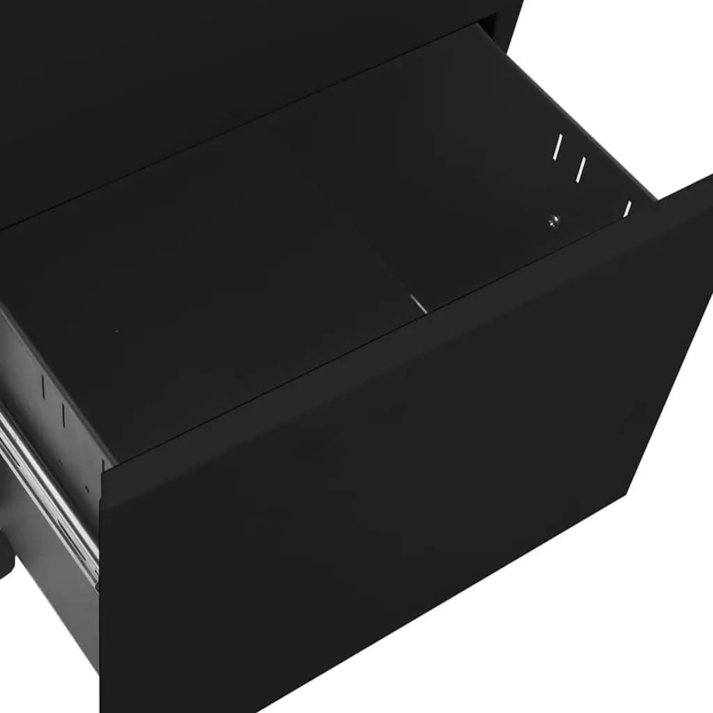 Mobile File Cabinet Steel Office Filing Storage 3 Drawer Lockable Black