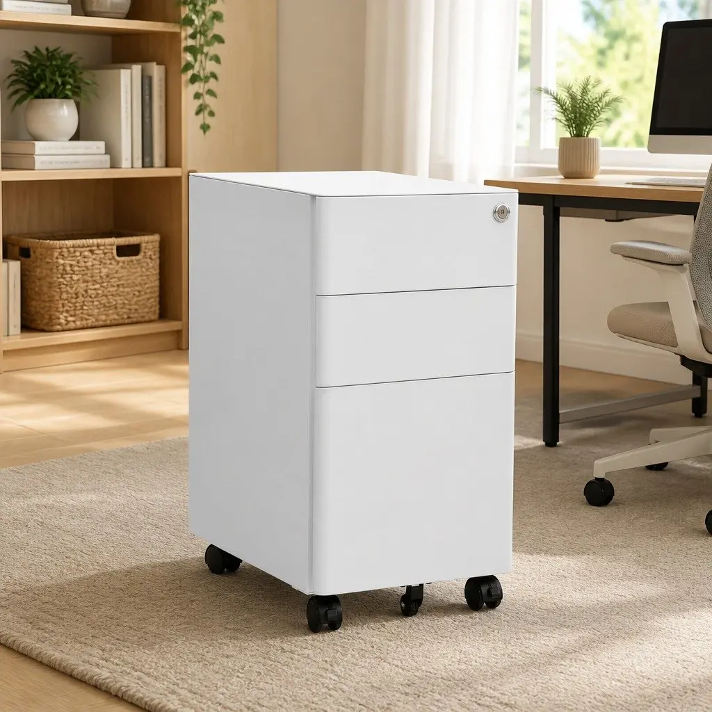 Mobile File Cabinet with 3 Drawers and Locking System