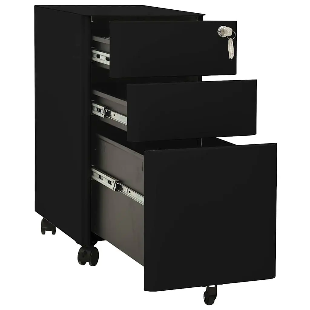 Mobile File Cabinet Office Filing Storage 3 Drawer Black Steel