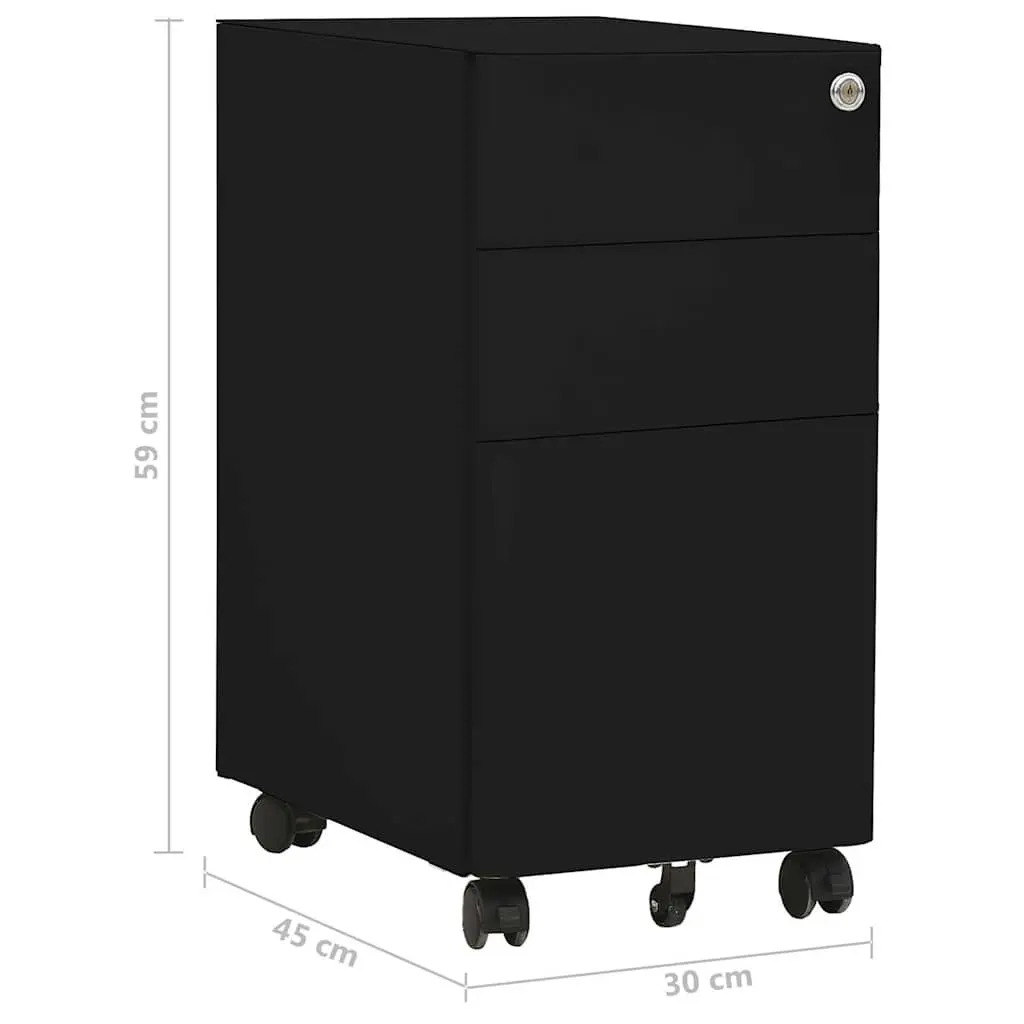 Mobile File Cabinet Office Filing Storage 3 Drawer Black Steel