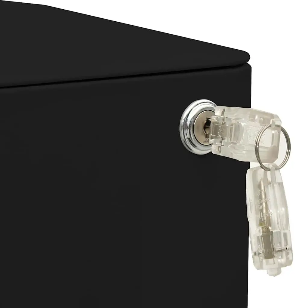 Mobile File Cabinet Office Filing Storage 3 Drawer Black Steel