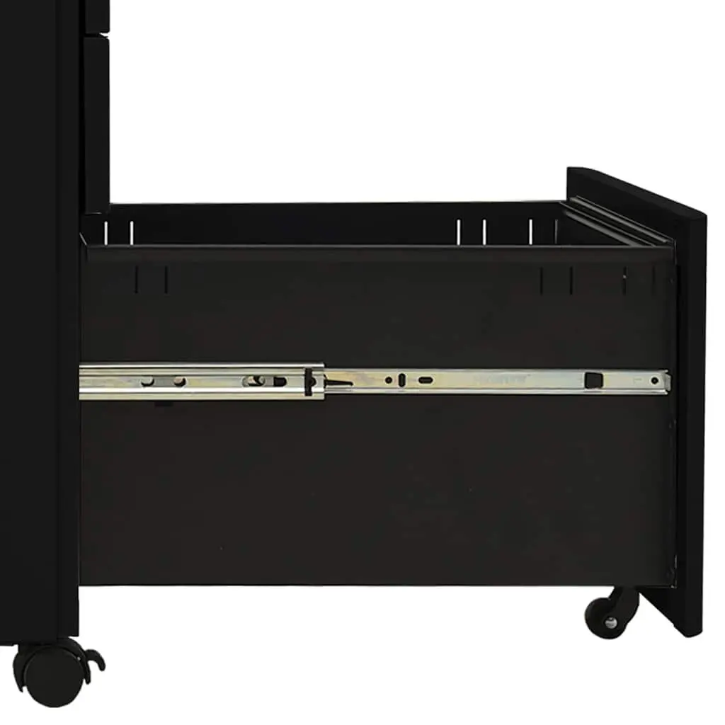 Mobile File Cabinet Office Filing Storage 3 Drawer Black Steel
