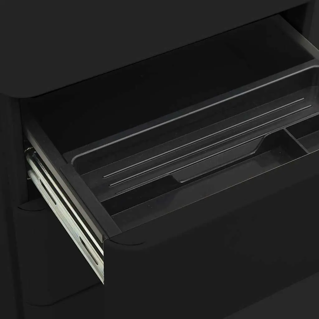 Mobile File Cabinet Office Filing Storage 3 Drawer Black Steel