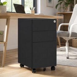 Mobile File Cabinet 3 Drawer Office Storage Steel Anthracite with Lock Pencil