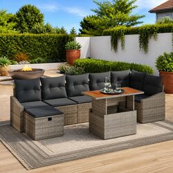 Garden Sofa Set 8 Pieces Outdoor Lounge Furniture Grey Poly Rattan Modular