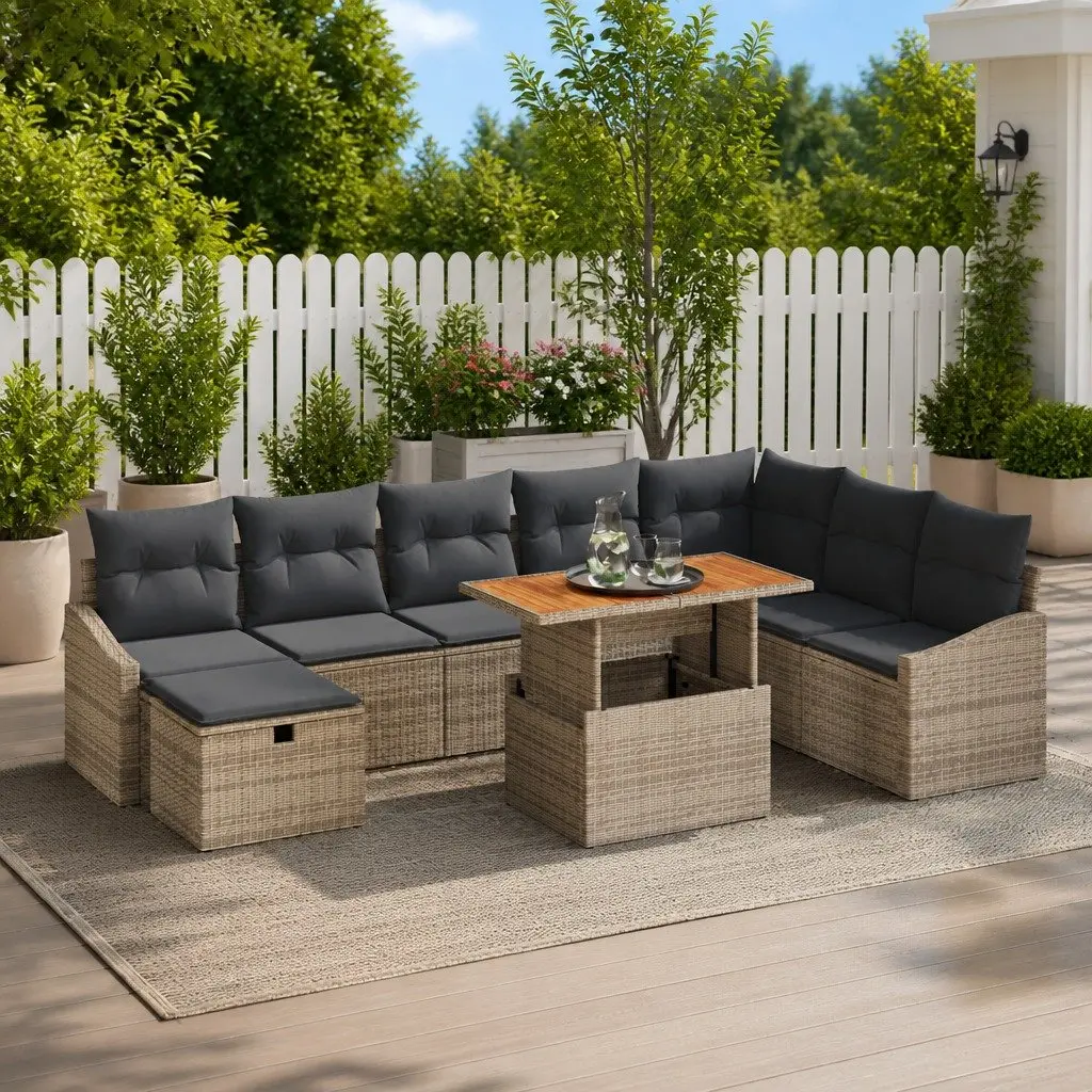 9-Piece Outdoor Sofa Set with Acacia Table