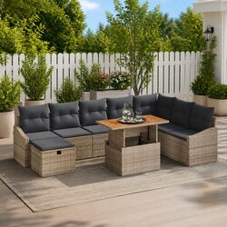 Durable 9-Piece Outdoor Sofa Set with Acacia Table