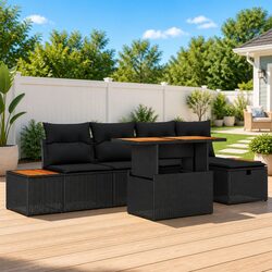 Black 6-Piece Modular Lounge Sofa Set for Relaxing Outdoors