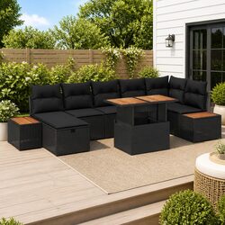 Comfortable 8-Piece Black Modular Sofa Set for Outdoors