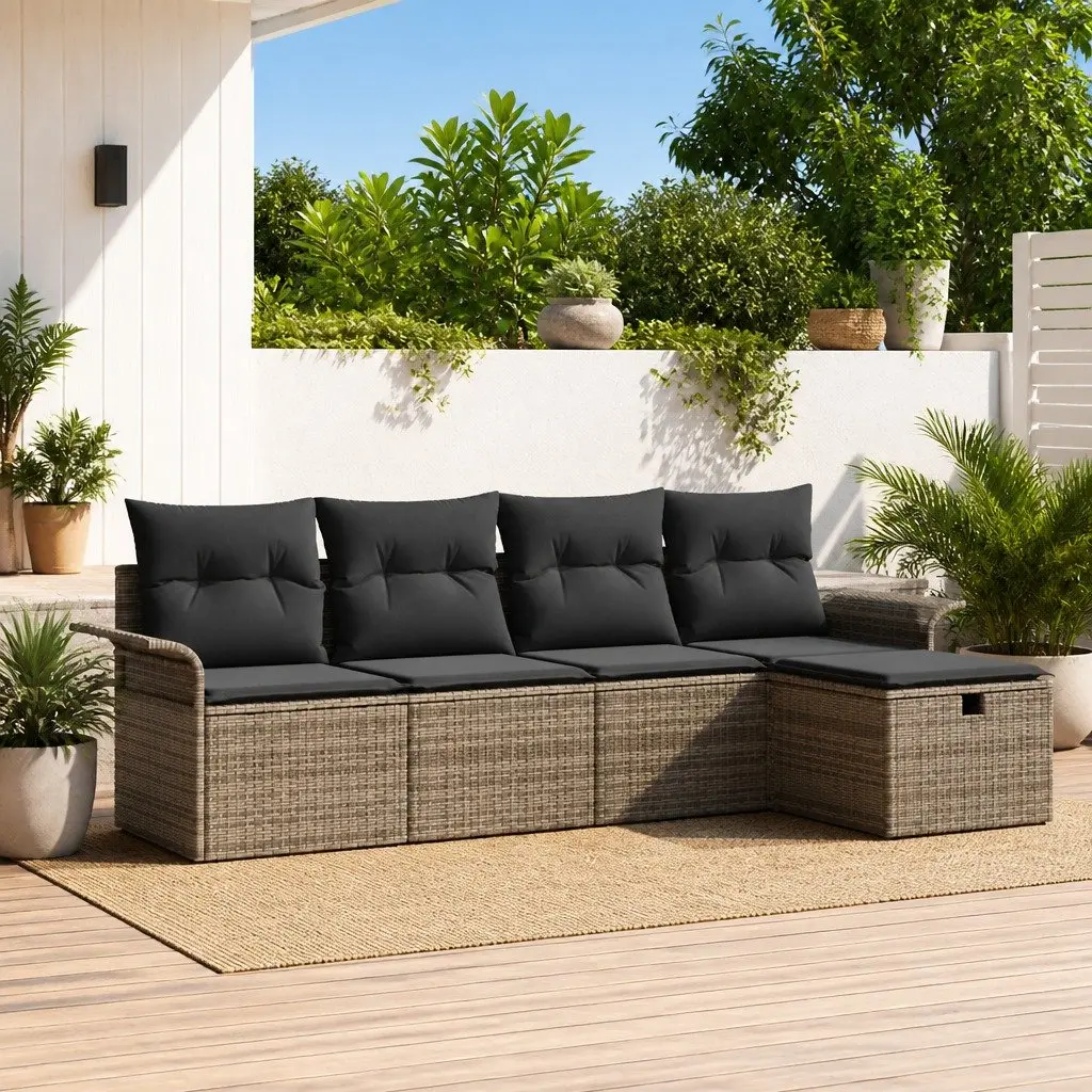 Modular Garden Sofa Set 5 Piece Outdoor Furniture Light Grey Poly Rattan